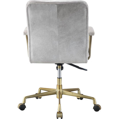 Damir Office Chair, Vintage White Top Grain Leather & Gold