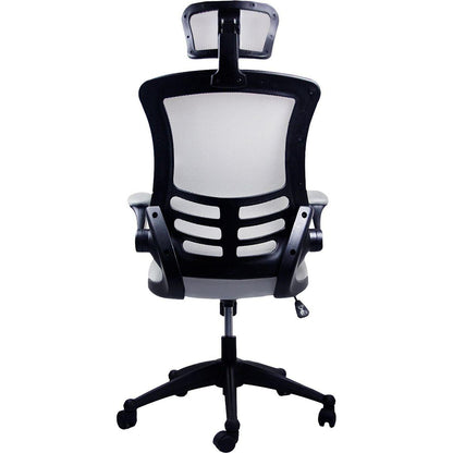 Modern High-Back Mesh Executive Office Chair with Headrest and Flip-Up Arms, Silver Grey