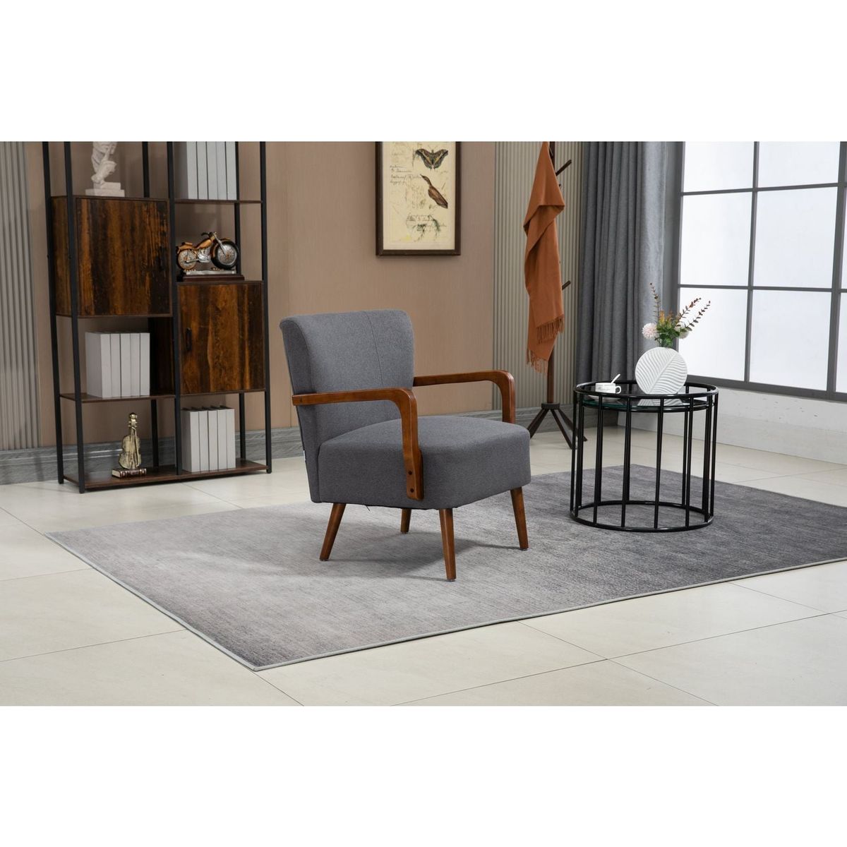 Wood Frame Armchair, Modern Accent Chair Lounge Chair for Living Room