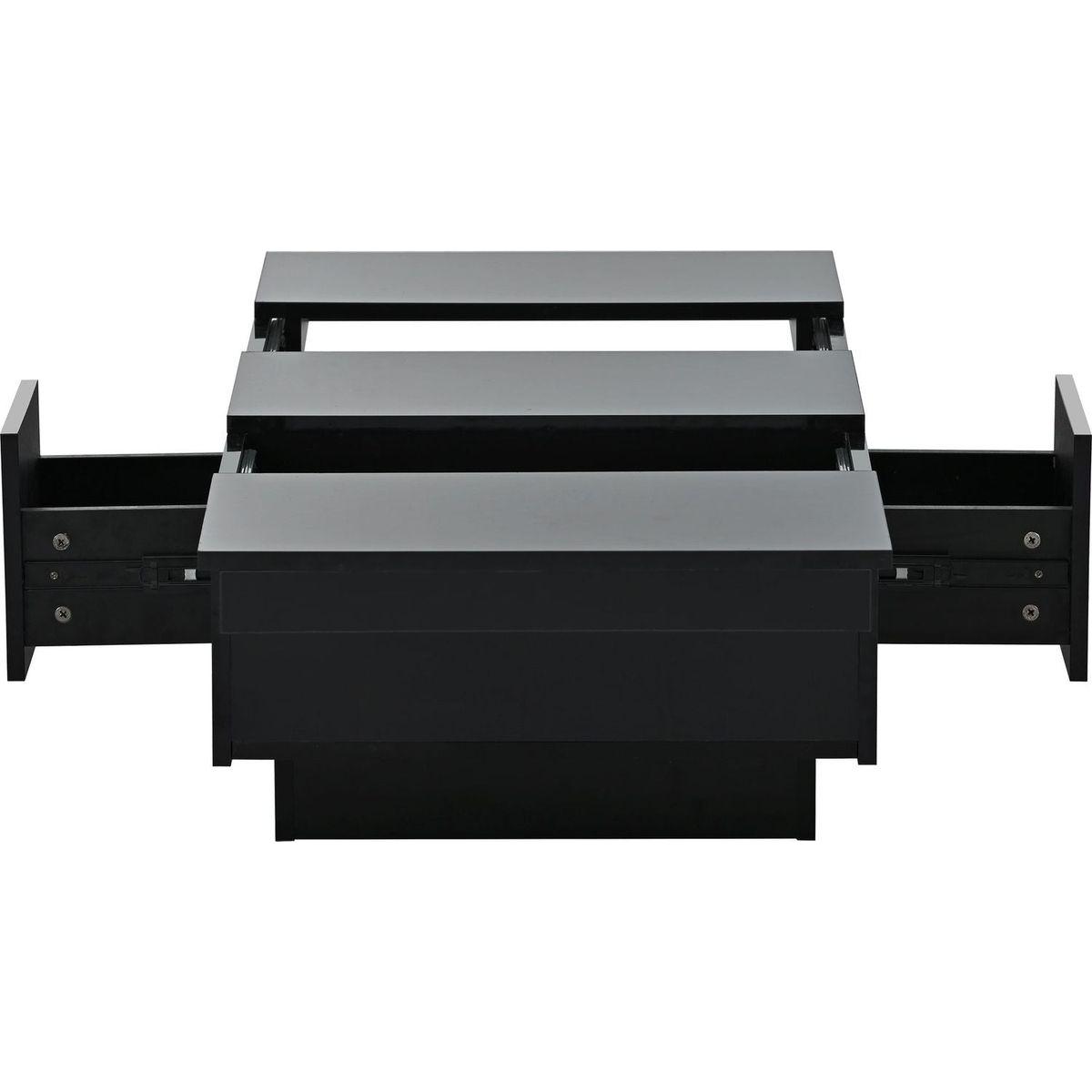 Multifunctional Coffee Table with 2 large Hidden Storage Compartment, Extendable Cocktail Table with 2 Drawers, High-gloss Center Table with Sliding Top for Living Room, 39.3"x21.6", Black
