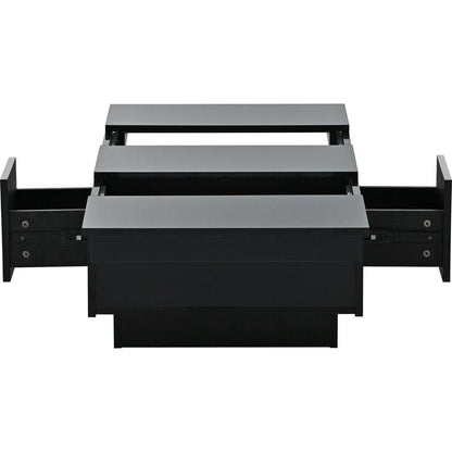 Multifunctional Coffee Table with 2 large Hidden Storage Compartment, Extendable Cocktail Table with 2 Drawers, High-gloss Center Table with Sliding Top for Living Room, 39.3"x21.6", Black