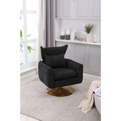 Classic Mid-Century 360-degree Swivel Accent Chair, Black Linen