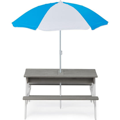 3-in-1 Kids Outdoor Wooden Picnic Table With Umbrella, Convertible Sand & Wate, Gray ASTM & CPSIA CERTIFICATION