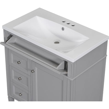 30" Bathroom Vanity with Top Sink, Modern Bathroom Storage Cabinet with 2 Drawers and a Tip-out Drawer, Single Sink Bathroom Vanity