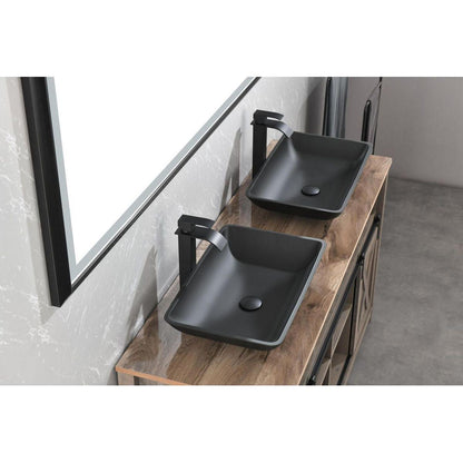 14.38" L -22.25" W -4-3/8 in. H Matte Shell Glass Rectangular Vessel Bathroom Sink in Black with Faucet and Pop-Up Drain in Matte Black