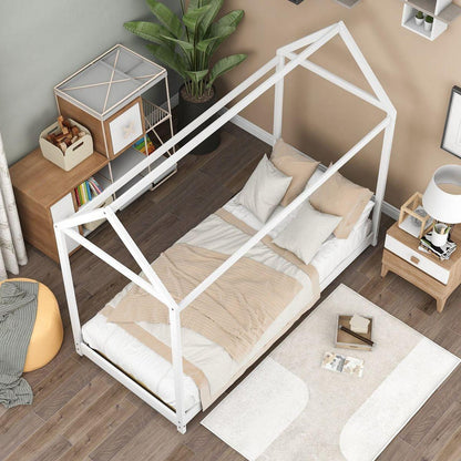 Twin Size Wooden House Bed, White (New) - Streamdale Furniture