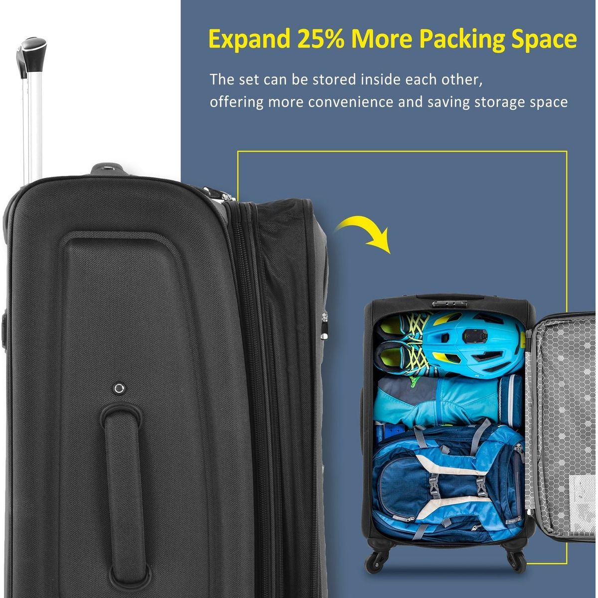 Softside Luggage Expandable 3 Piece Set Suitcase Upright Spinner Softshell Lightweight Luggage Travel Set