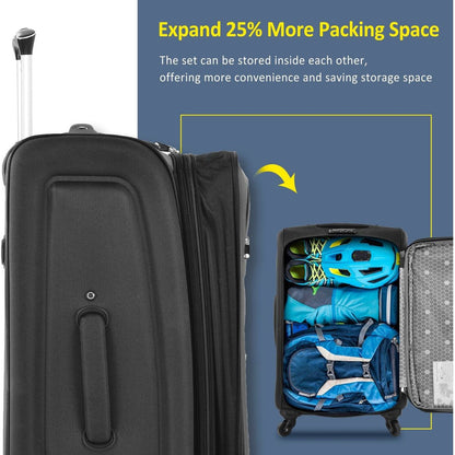 Softside Luggage Expandable 3 Piece Set Suitcase Upright Spinner Softshell Lightweight Luggage Travel Set
