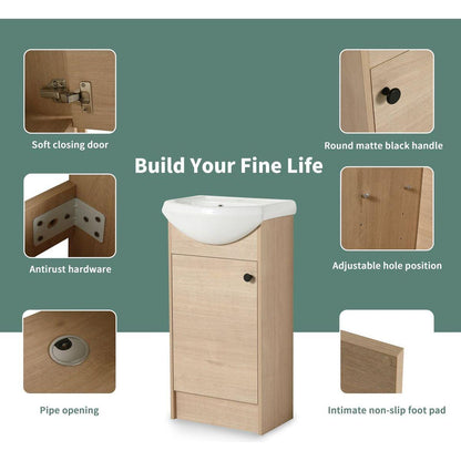 Freestanding 18 Inch Bathroom Vanity, Small Bathroom Vanity With Sink, Bathroom Vanity and Sink Combo (KD-PACKING)-G-BVB02218PLO