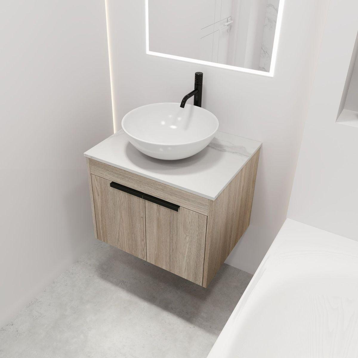 24" Modern Design Float Bathroom Vanity With Ceramic Basin Set, Wall Mounted White Oak Vanity With Soft Close Door, KD-PackingD-Packing Pieces