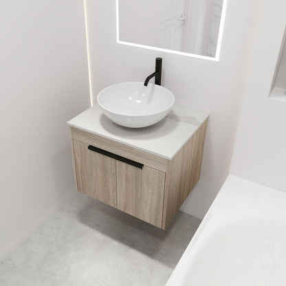 24" Modern Design Float Bathroom Vanity With Ceramic Basin Set, Wall Mounted White Oak Vanity With Soft Close Door, KD-PackingD-Packing Pieces