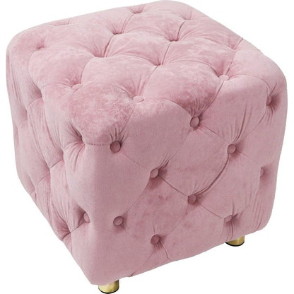 Pink Modern Velvet Upholstered Ottoman, Exquisite Small End Table, Soft Foot Stool, Dressing Makeup Chair, Comfortable Seat for Living Room, Bedroom, Entrance