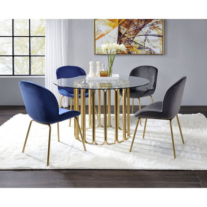 Chuchip Side Chair (Set-2) in Blue Velvet & Gold