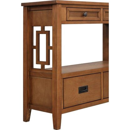 36" Farmhouse Pine Wood Console Table Entry Sofa Table with 4 Drawers & 1 Storage Shelf for Entryway Living Room Bedroom Hallway Kitchen (Brown)