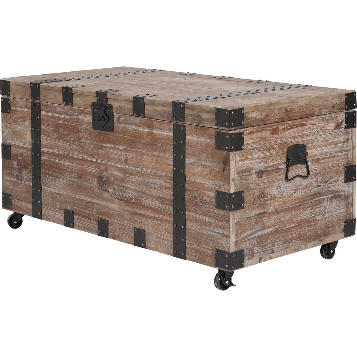 Antique Reclaimed Wood Gray Trunk Table And Side Table S/3 with Large Storage Dress Up Your Liviing Room