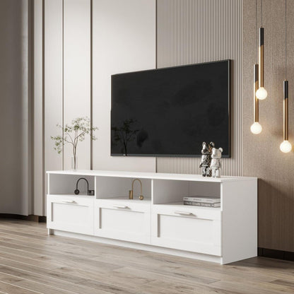 White modern minimalist TV cabinet 80 inch TV stand, open locker Living Room Bedroom