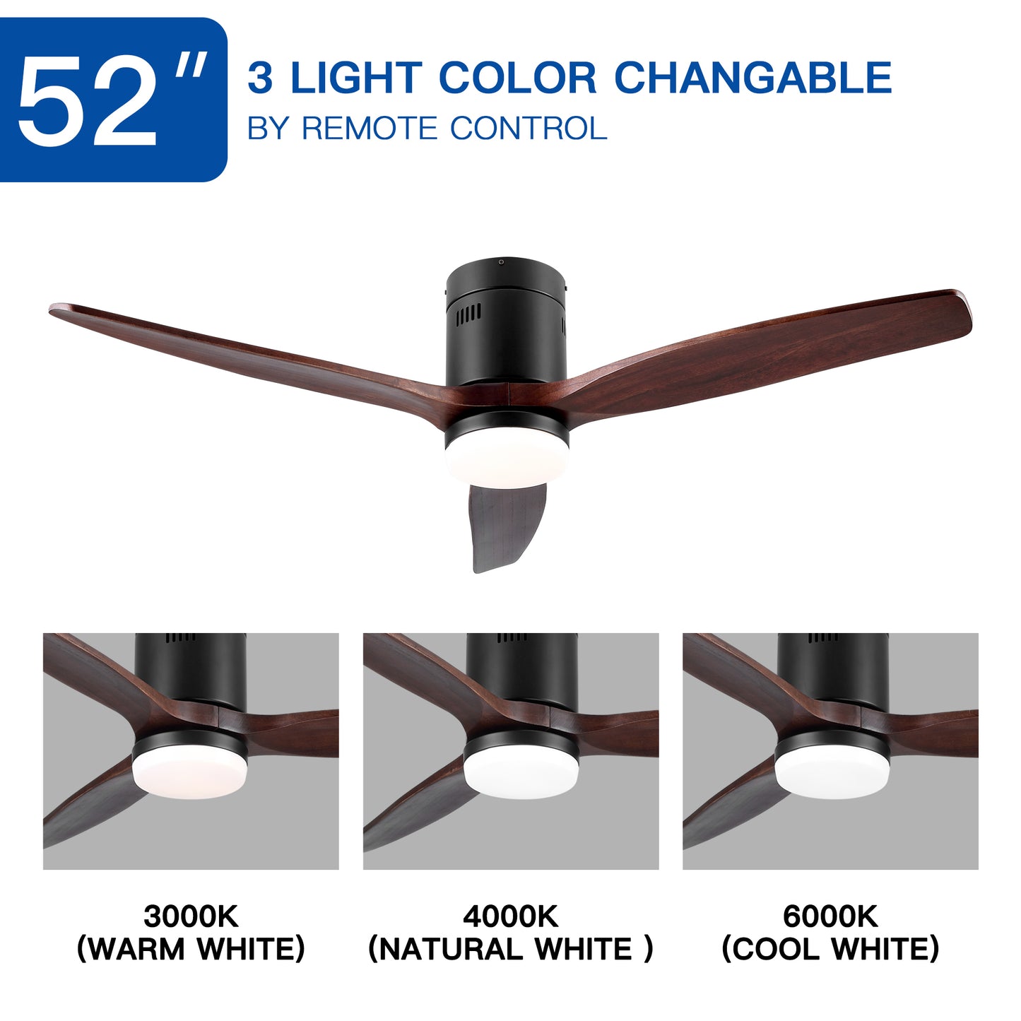 52 In.Intergrated LED Low Profile Ceiling Fan with Dimmable Light