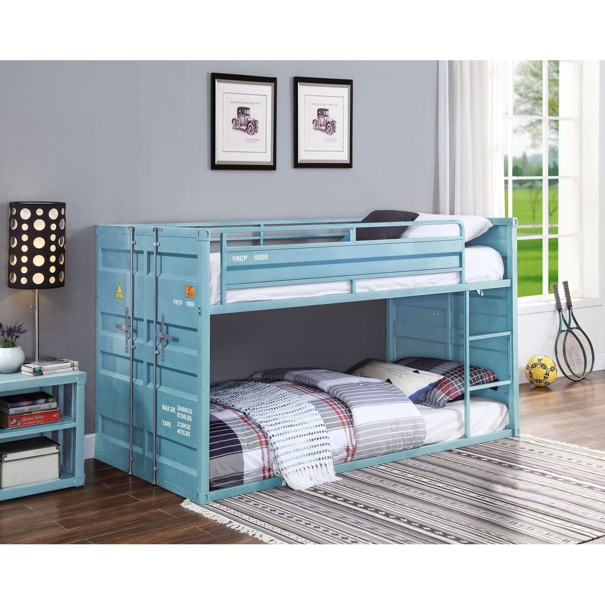 CarTwin/Twin Bunk Bed, Aqua Finish