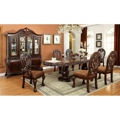 Formal Majestic Traditional Dining Chairs Cherry Solid wood Fabric Seat Intricate Carved Details Set of 2 Side Chairs