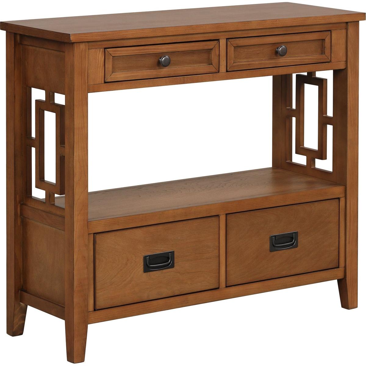 36" Farmhouse Pine Wood Console Table Entry Sofa Table with 4 Drawers & 1 Storage Shelf for Entryway Living Room Bedroom Hallway Kitchen (Brown)