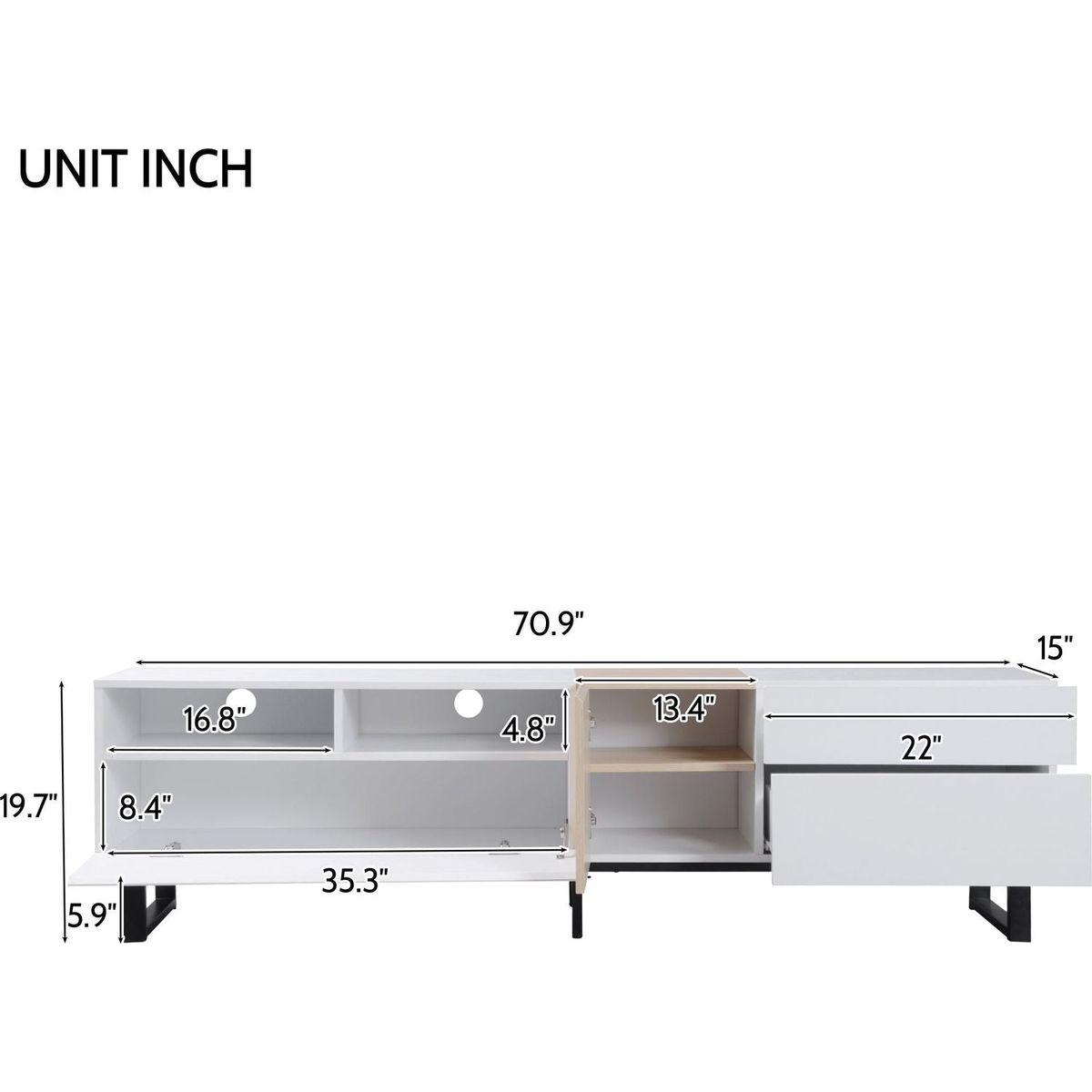 Modern TV Stand for 80" TV with Double Storage Space, Media Console Table, Entertainment Center with Drop Down Door for Living Room, Bedroom, Home Theatre - Streamdale Furniture