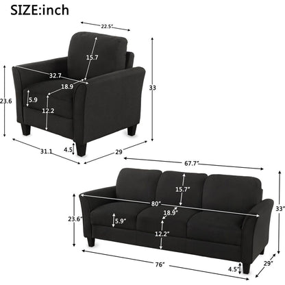 Living Room Furniture chair and 3-seat Sofa (Black)