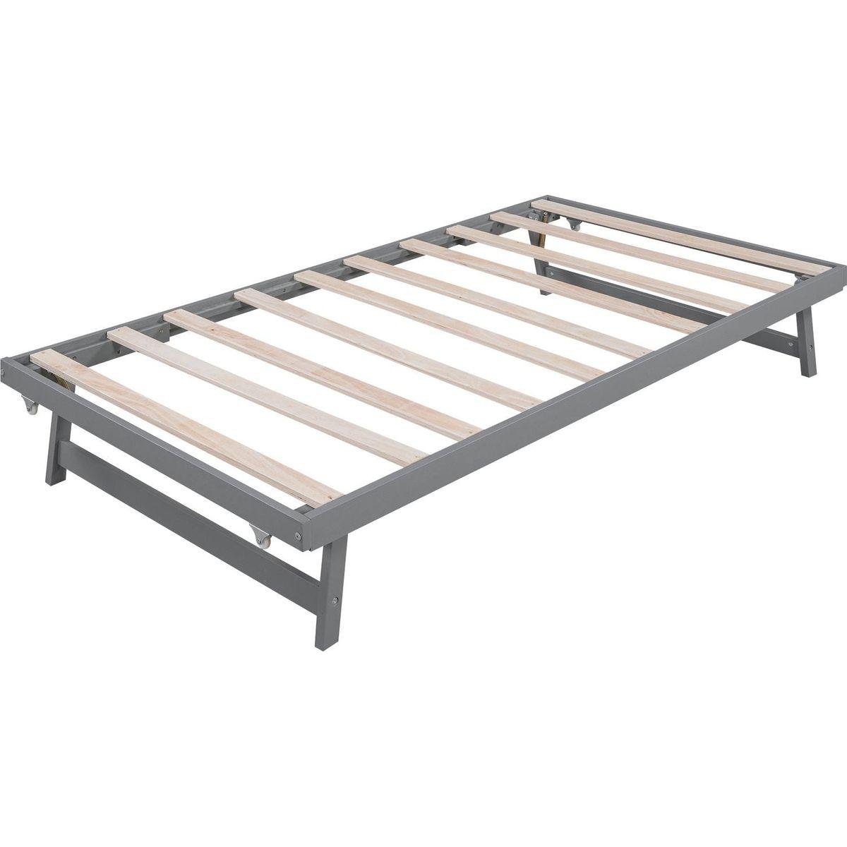 Full Size Platform Bed with Adjustable Trundle, Gray