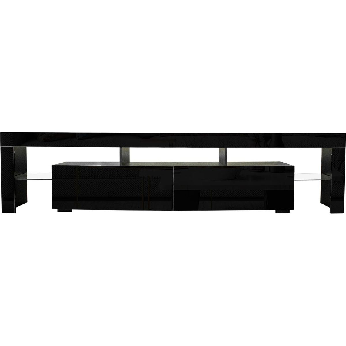 Modern gloss black TV Stand for 80 inch TV, 20 Colors LED TV Stand w/Remote Control Lights