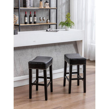 Counter Height 26" Bar Stools for Kitchen Counter Backless Faux Leather Stools Farmhouse Island Chairs (26 Inch, Black, Set of 2)