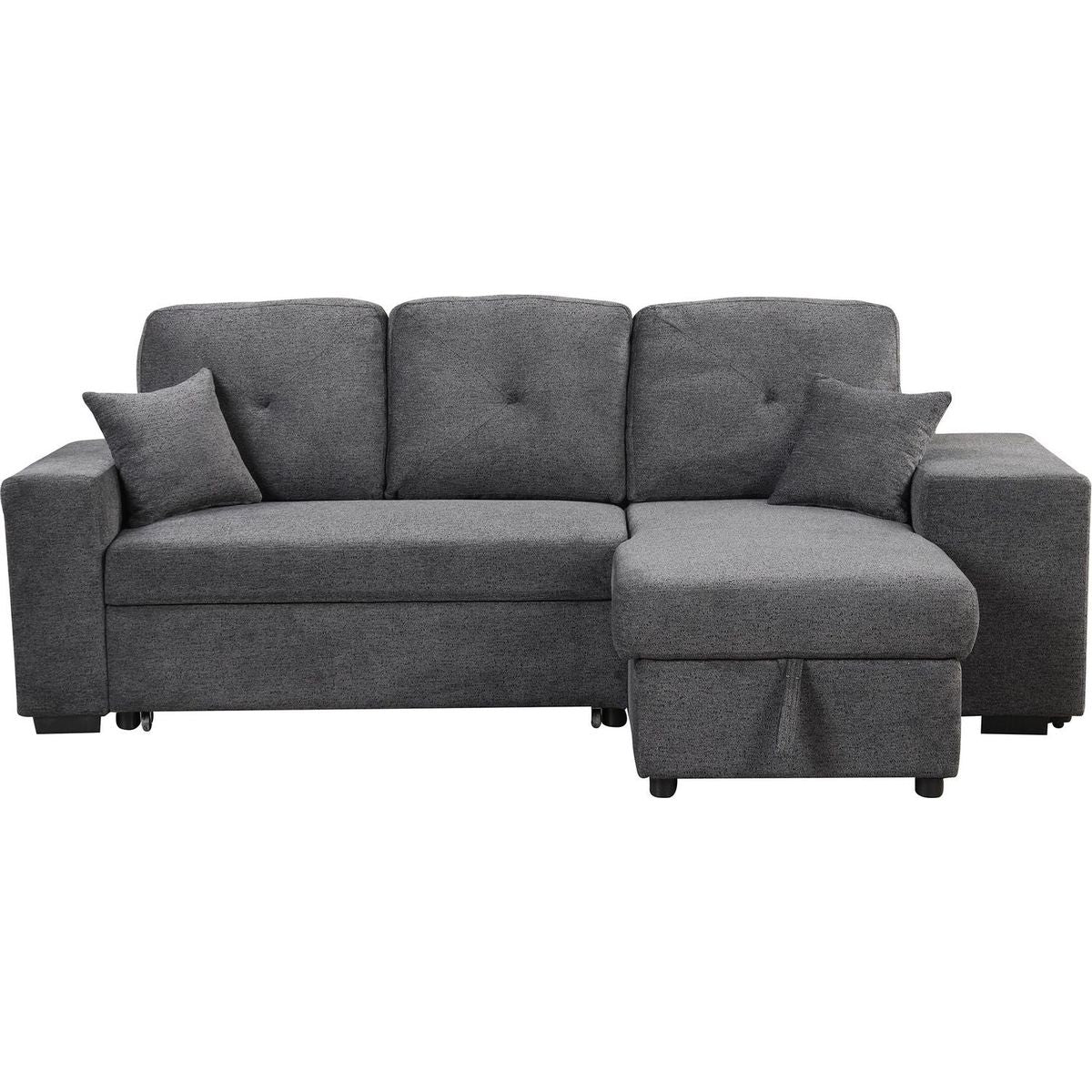 Reversible Sleeper Sectional Sofa Bed with Side Shelf and 2 Stools, Pull-Out L-Shaped Sofa Bed, Corner Sofa-Bed with Storage Chaise Left/Right Hande for Living Room, Blue Black