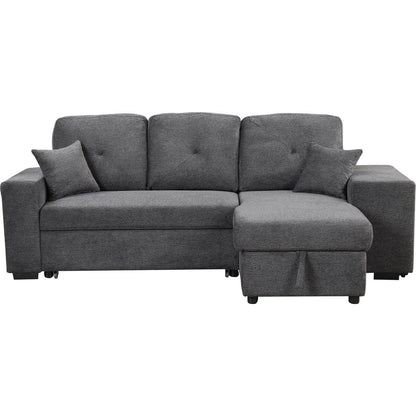 Reversible Sleeper Sectional Sofa Bed with Side Shelf and 2 Stools, Pull-Out L-Shaped Sofa Bed, Corner Sofa-Bed with Storage Chaise Left/Right Hande for Living Room, Blue Black