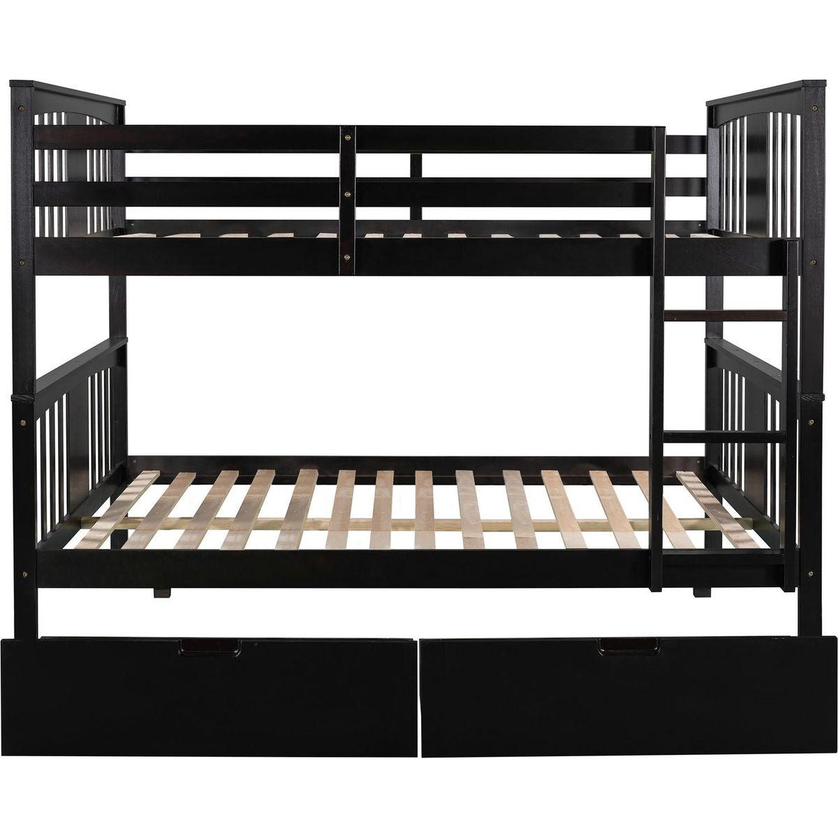 Full over Full Bunk Bed with Drawers and Ladder for Bedroom, Guest Room Furniture-Espresso