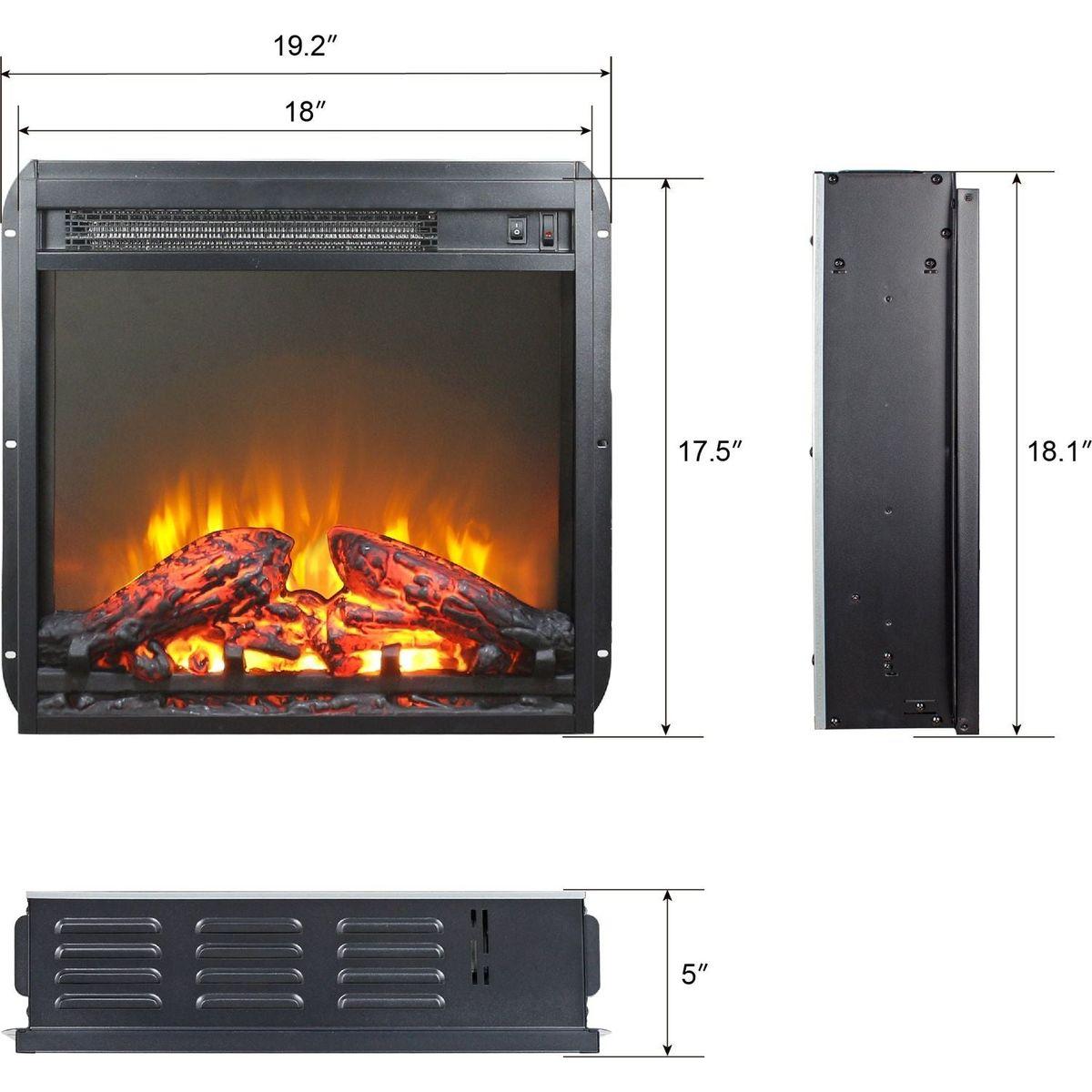 18 inch electric fireplace insert, ultra thin heater with log set & realistic flame, overheating protection