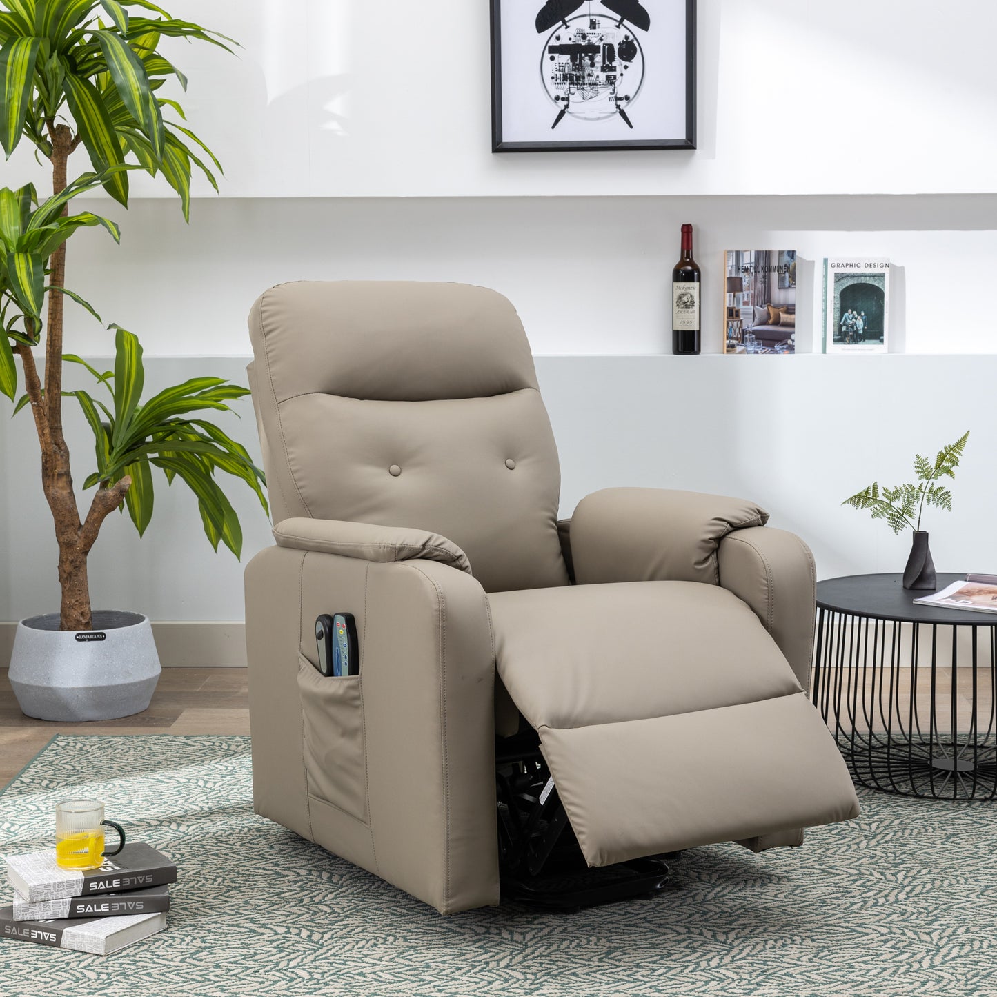 Massage Recliner Chair Electric Power Lift Chairs with Side Pocket, Adjustable Massage and Heating Function for Adults and Seniors, Olive Grey