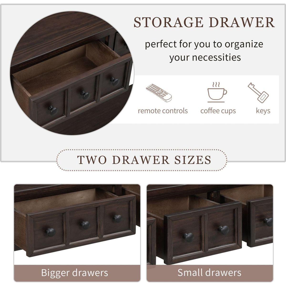 Rustic Entryway Console Table, 60" Long Sofa Table with two Different Size Drawers and Bottom Shelf for Storage (Espresso)