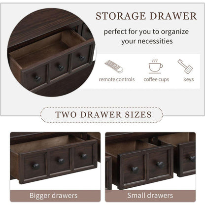 Rustic Entryway Console Table, 60" Long Sofa Table with two Different Size Drawers and Bottom Shelf for Storage (Espresso)