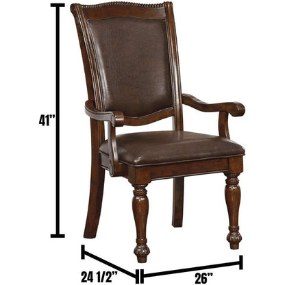 Glorious Classic Traditional Dining Chairs Cherry Solid wood Leatherette Cushion Seat Set of 2pc Arm Chairs Turned Legs Kitchen Dining Room