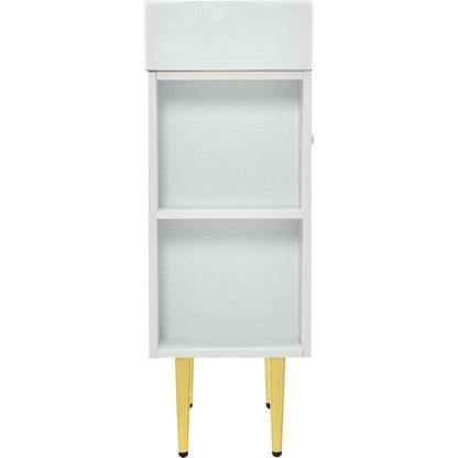 21.6" white Bathroom vanity, Combo Cabinet, Bathroom Storage Cabinet, Single Ceramic Vessel Sink, Left side storage