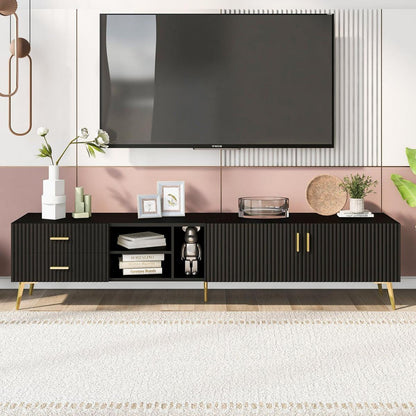 Modern TV Stand with 5 Champagne legs - Durable, stylish, spacious, versatile storage TVS up to 77" (Black)