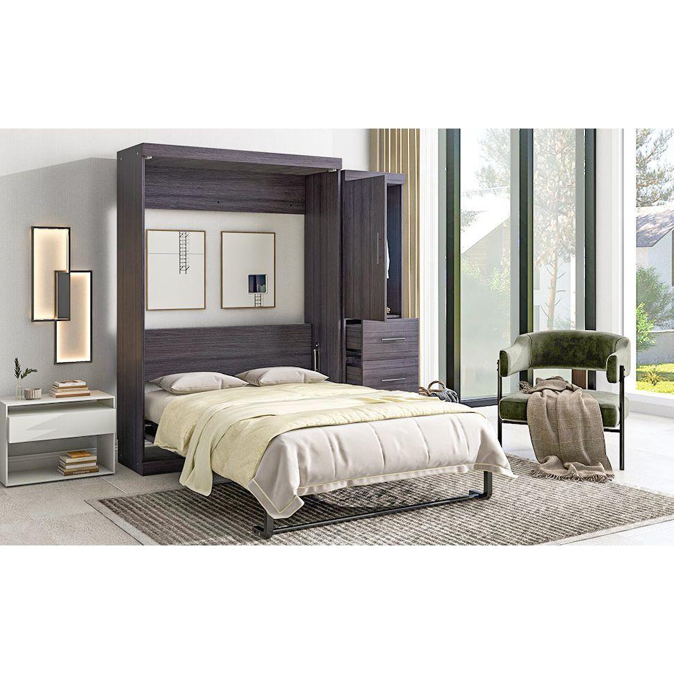 Full Size Murphy Bed with Wardrobe and Drawers, Storage Bed, can be Folded into a Cabinet, Gray