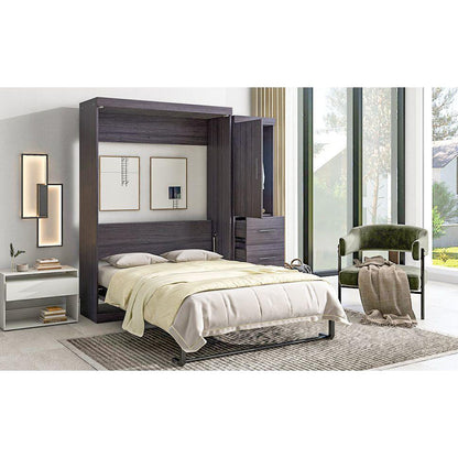 Full Size Murphy Bed with Wardrobe and Drawers, Storage Bed, can be Folded into a Cabinet, Gray