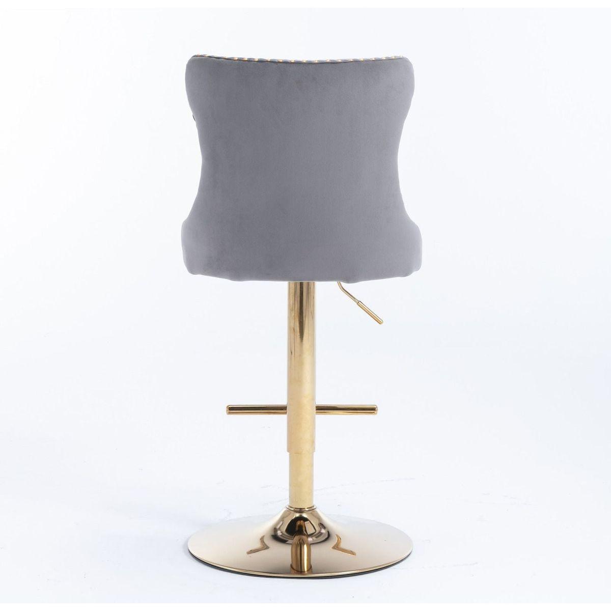 Golden Swivel Velvet Barstools Adjusatble Seat Height from 25-33 Inch, Modern Upholstered Bar Stools with Backs Comfortable Tufted for Home Pub and Kitchen IslandGray, Set of 2)