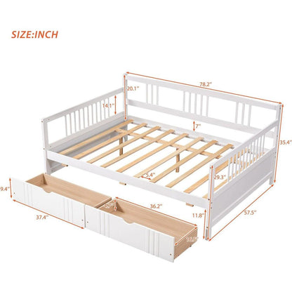 Full Size Daybed Wood Bed with Two Drawers, White - Streamdale Furniture