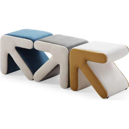 Modern Creative Upholstered Velvet Sofa Stool Kids Stool Shoe Bench Footrest Footstool Multifaceted Stool Ottoman Coffee Table Arrow Design Handicraft Decoration for Living Room Bedroom, Grey+Beige