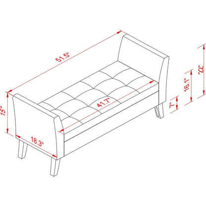 51.5" Bed Bench with Storage Grey Velvet - Streamdale Furniture