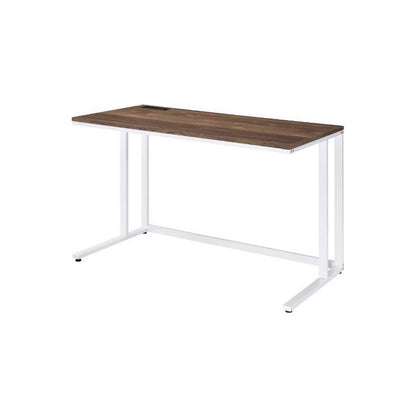 Tyrese Built-in USB Port Writing Desk, Walnut & White Finish