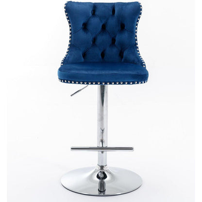 Swivel Velvet Barstools Adjusatble Seat Height from 25-33 Inch, Modern Upholstered Chrome base Bar Stools with Backs Comfortable Tufted for Home Pub and Kitchen Islandlue, Set of 2) - Streamdale Furniture