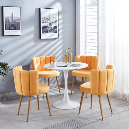 Modern YELLOW dining chair (set of 2) with iron tube wood color legs, shorthair cushions and comfortable backrest, suitable for dining room, living room, cafe, simple structure.