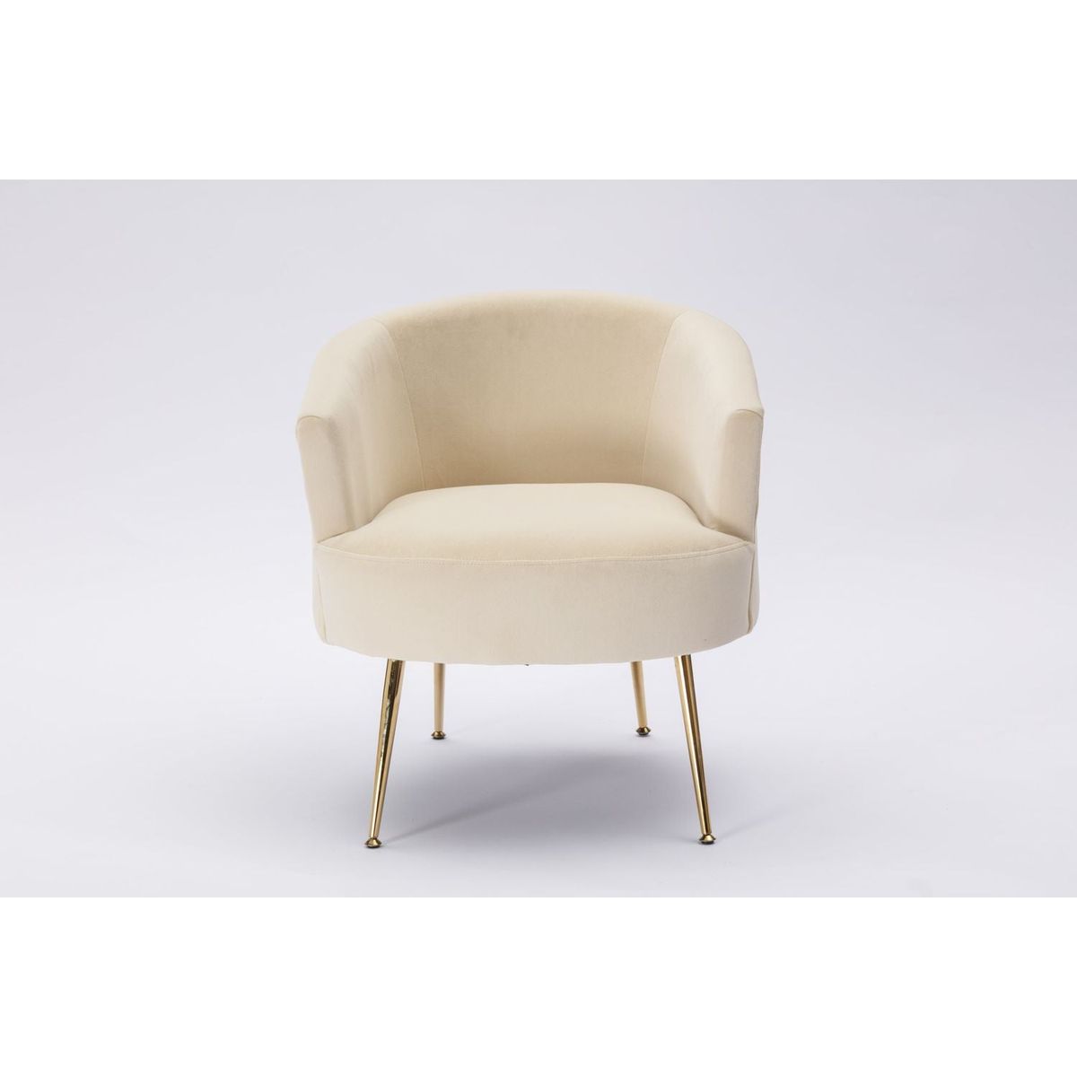 Velvet Armchair Accent Tub Barrel Chair With Gold Metal Legs, Beige