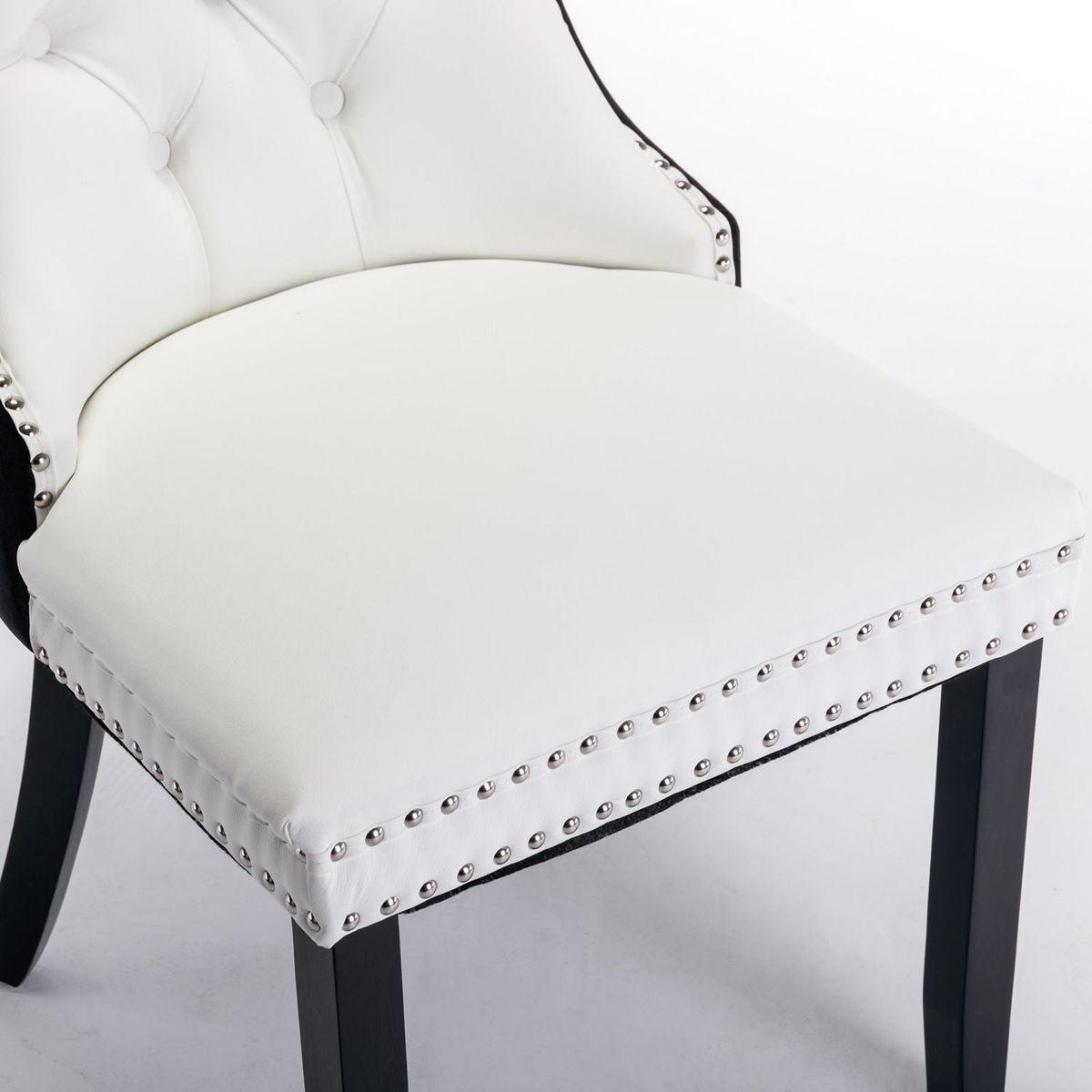 Nikki Collection Modern, High-end Tufted Solid Wood Contemporary PU and Velvet Upholstered Dining Chair with Wood Legs Nailhead Trim 2-Pcs Set White+Black